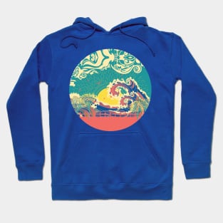 Sunset over sea retro design Hoodie